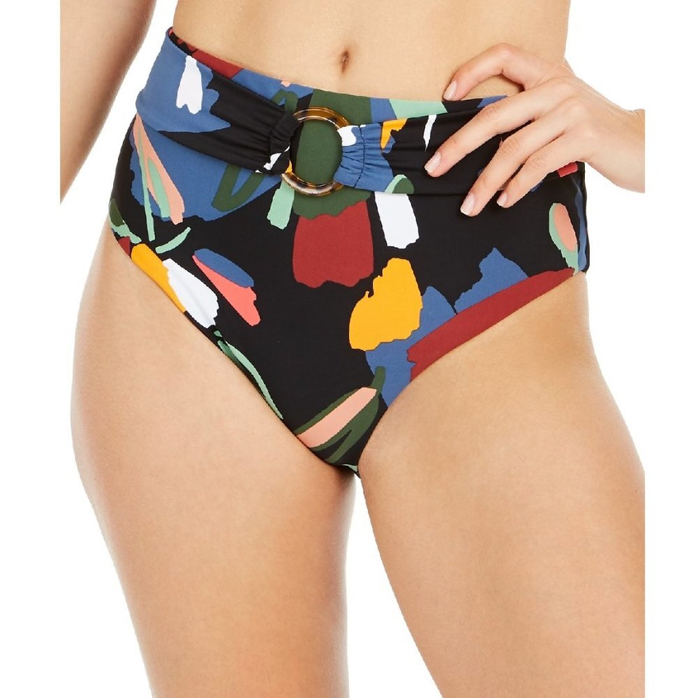 Bar III Printed High-Waist Bikini Swim Bottoms